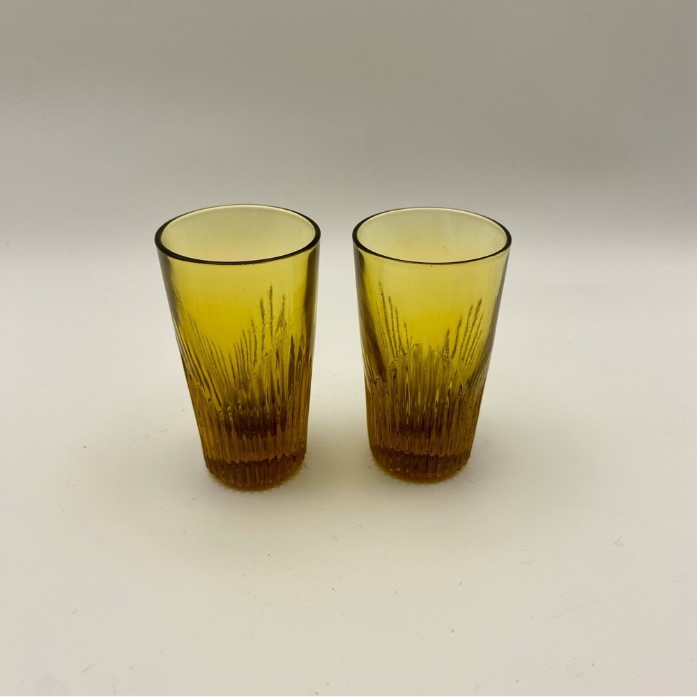Vintage amber shot glasses with ribbed texture, set of 2